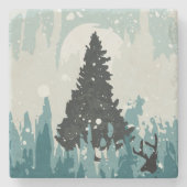 Silhouette Reindeer in de Bossen Stenen Onderzetter (Voorkant)