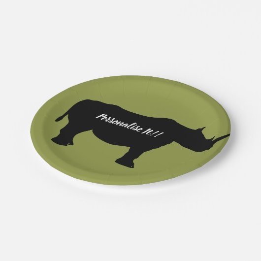 Silhouette Rhinoceros Papieren Bordje (Gekanteld)