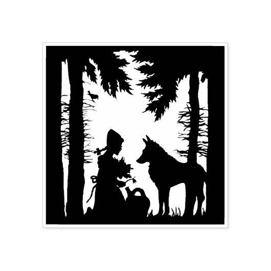Silhouette Riding Hood Trees Forest Wolf Rubberstempel (Afrduk)