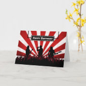 Silhouette Rock Concert met Sunburst Birthday Card Kaart (Gele Bloem)