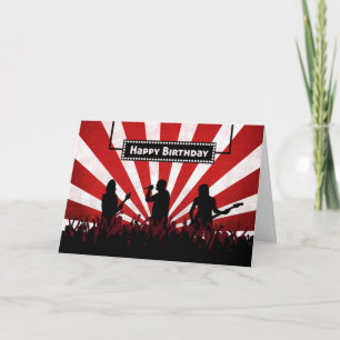 Silhouette Rock Concert met Sunburst Birthday Card Kaart