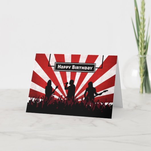 Silhouette Rock Concert met Sunburst Birthday Card Kaart (Voorkant)