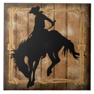 Silhouette Rodeo Cowboy op Bucking Bronco Horse Tegeltje