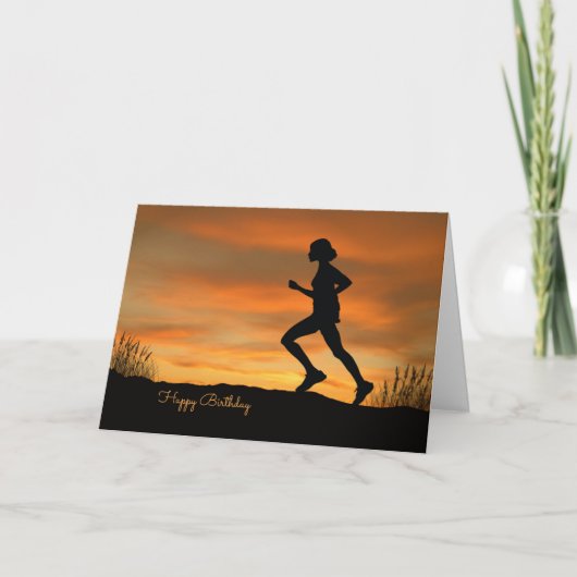 Silhouette Runner met een Sunset Birthday Card Kaart (Voorkant)