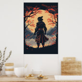Silhouette Samurai Warrior Moon Poster (Keuken)