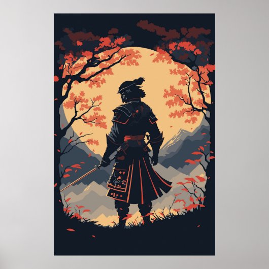 Silhouette Samurai Warrior Moon Poster (Voorkant)