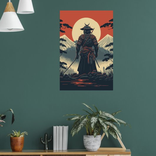Silhouette Samurai Warrior Moon Poster (Woonkamer 1)