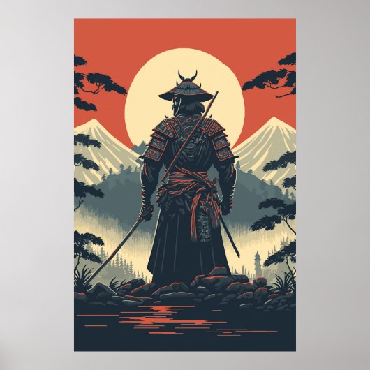Silhouette Samurai Warrior Moon Poster (Voorkant)