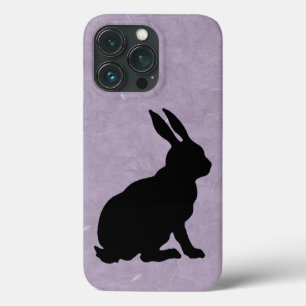 Silhouette Sitting Black Rabbit op gemarmerd Paars Case-Mate iPhone Case