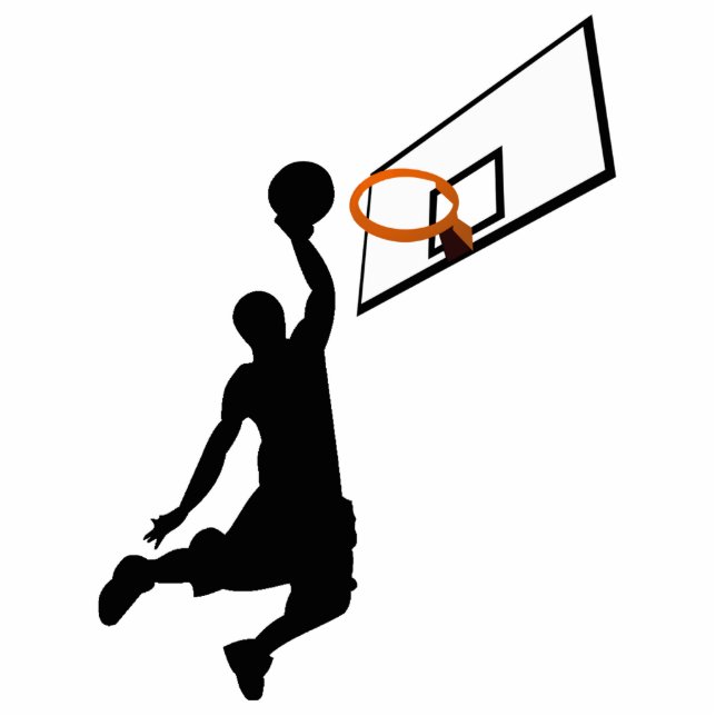 Silhouette Slam Dunk Basketball Player Staand Fotobeeldje (Voorkant)