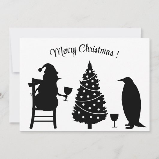 silhouette snewman pinguin kerst elegant kaart (Voorkant)