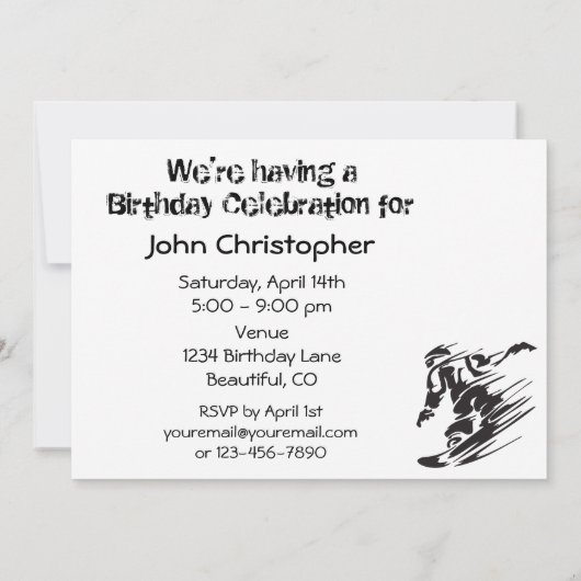 Silhouette Snowboarding Mountain Verjaardag Uitnod Kaart (Achterkant)