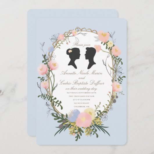 Silhouette Spring Bloemen Huwelijk Kaart (Voorkant / Achterkant)