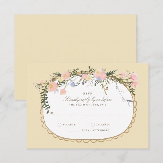  Silhouette Spring Bloemen Huwelijk RSVP Kaartje (Voorkant / Achterkant)