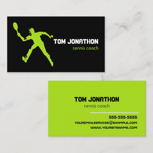 Silhouette Tennis Player Black yellow Tennis coach Visitekaartje (Voorkant / Achterkant)