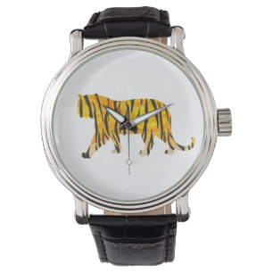 Silhouette Tiger Black en Sinaasappel Horloge