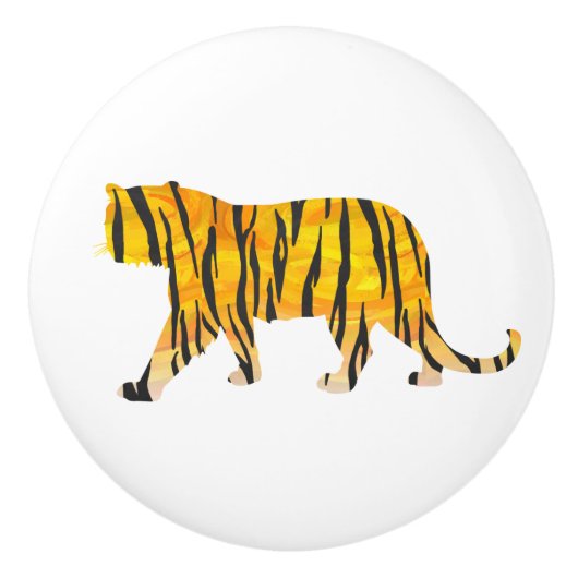Silhouette Tiger Black en Sinaasappel Keramische Knop (Voorkant)