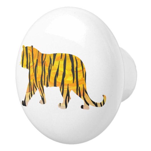 Silhouette Tiger Black en Sinaasappel Keramische Knop (Rechts)