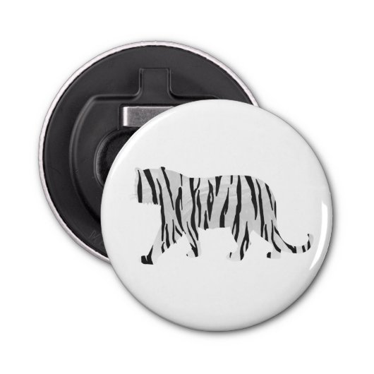 Silhouette Tiger Black en White Button Flesopener (Voorkant)