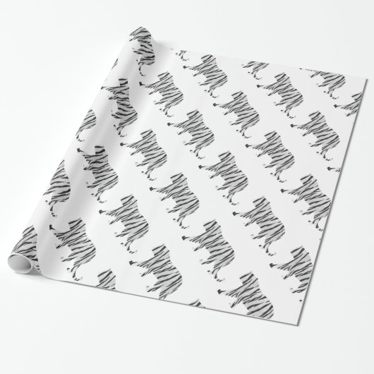 Silhouette Tiger Black en White Cadeaupapier (Uitgerold)