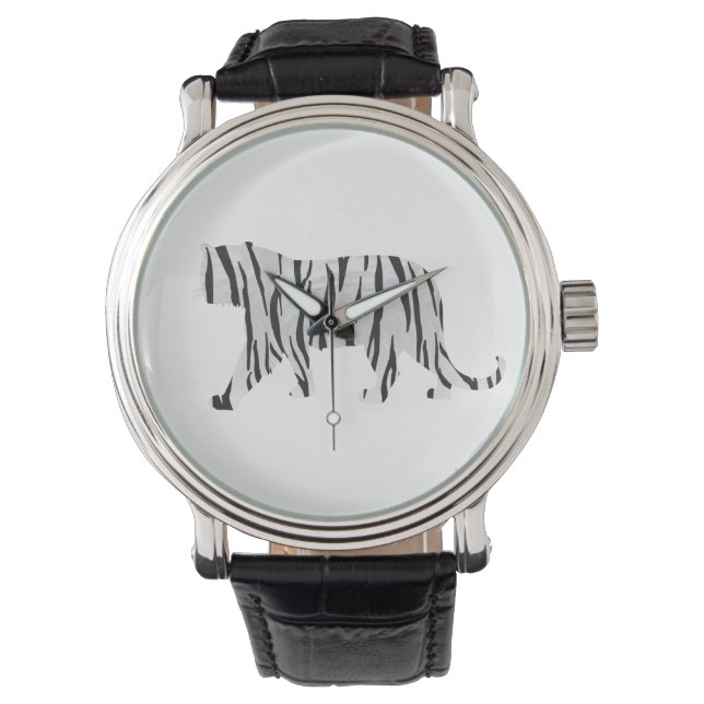 Silhouette Tiger Black en White Horloge (Voorkant)
