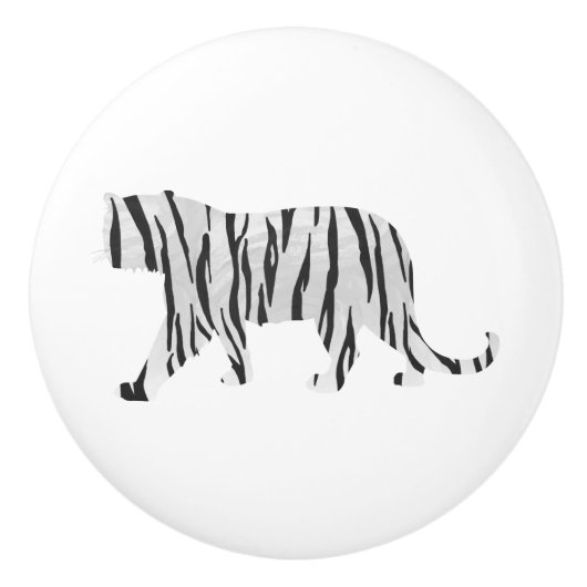Silhouette Tiger Black en White Keramische Knop (Voorkant)