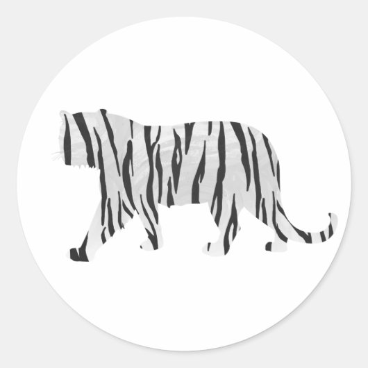 Silhouette Tiger Black en White Ronde Sticker (Voorkant)