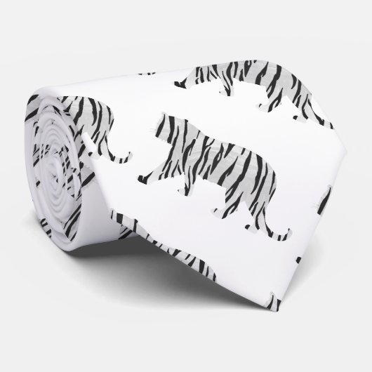 Silhouette Tiger Black en White Stropdas (Opgerold)
