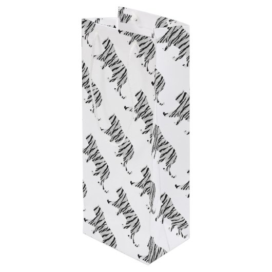 Silhouette Tiger Black en White Wijn Cadeautas (Achterkant Gekanteld)