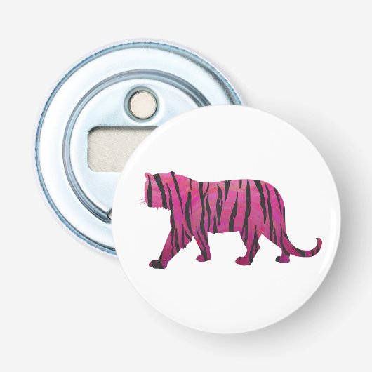 Silhouette Tiger roze en zwart Button Flesopener (Voorkant)