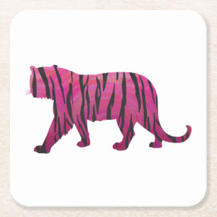 Silhouette Tiger roze en zwart Kartonnen Onderzetters