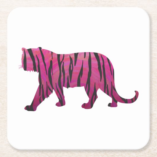 Silhouette Tiger roze en zwart Kartonnen Onderzetters (Voorkant)