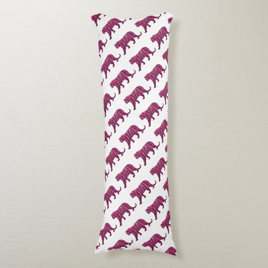 Silhouette Tiger roze en zwart Lichaamskussen (Voorkant Verticaal)