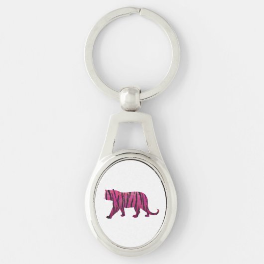 Silhouette Tiger roze en zwart Sleutelhanger (Voorkant)