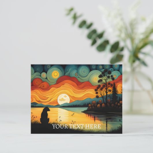 Silhouette Tiger Sunset Lake Briefkaart (Staand voorkant)