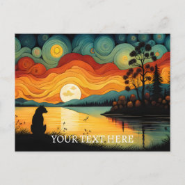 Silhouette Tiger Sunset Lake Briefkaart