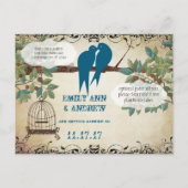 Silhouette Tortelduifjes Bird Cage Tree Save the D Aankondigingskaart (Achterkant)