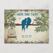 Silhouette Tortelduifjes Bird Cage Tree Save the D Aankondigingskaart (Voorkant)