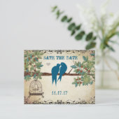 Silhouette Tortelduifjes Bird Cage Tree Save the D Aankondigingskaart (Staand voorkant)