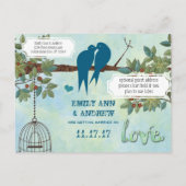 Silhouette Tortelduifjes Bird Cage Tree Save the D Aankondigingskaart (Achterkant)