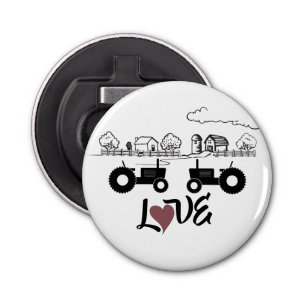 Silhouette Tractor Couple in LOVE Boerderij Button Flesopener