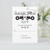 Silhouette Tractors en Boerderij Black - White Wed RSVP Kaartje (Staand voorkant)