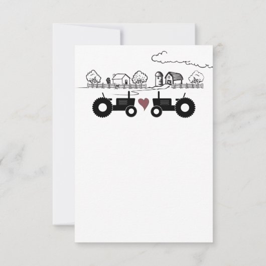 Silhouette Tractors en Boerderij Black - White Wed RSVP Kaartje (Achterkant)