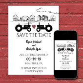 Silhouette Tractors en Boerderij Black - White Wed Save The Date