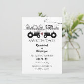 Silhouette Tractors en Boerderij Black - White Wed Save The Date (Staand voorkant)