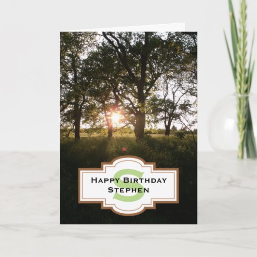 Silhouette Trees Happy Birthday Monogram Card Kaart (Voorkant)