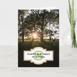 Silhouette Trees Happy Birthday Monogram Card Kaart