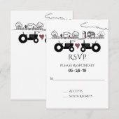 Silhouette Trekkers en Boerderij Zwart - Wit Huwel RSVP Kaartje (Voorkant / Achterkant)