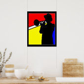 Silhouette trombone player, mondrian style art 20" poster (Keuken)