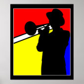 Silhouette trombone player, mondrian style art 20" poster (Voorkant)